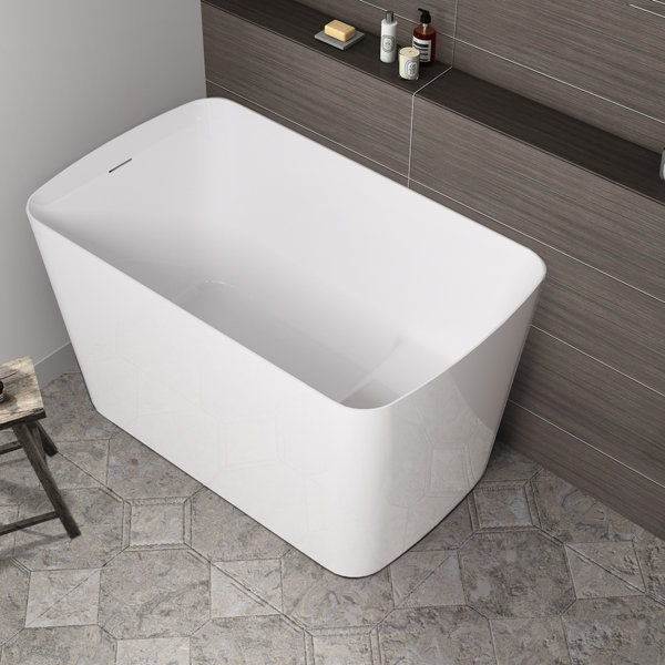 Mokleba 47" L x 27" W Freestanding Soaking Acrylic Bathtub with Seat